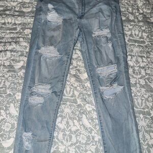 American Eagle Outfitters Women's High Rise Distressed Light Blue Jeans